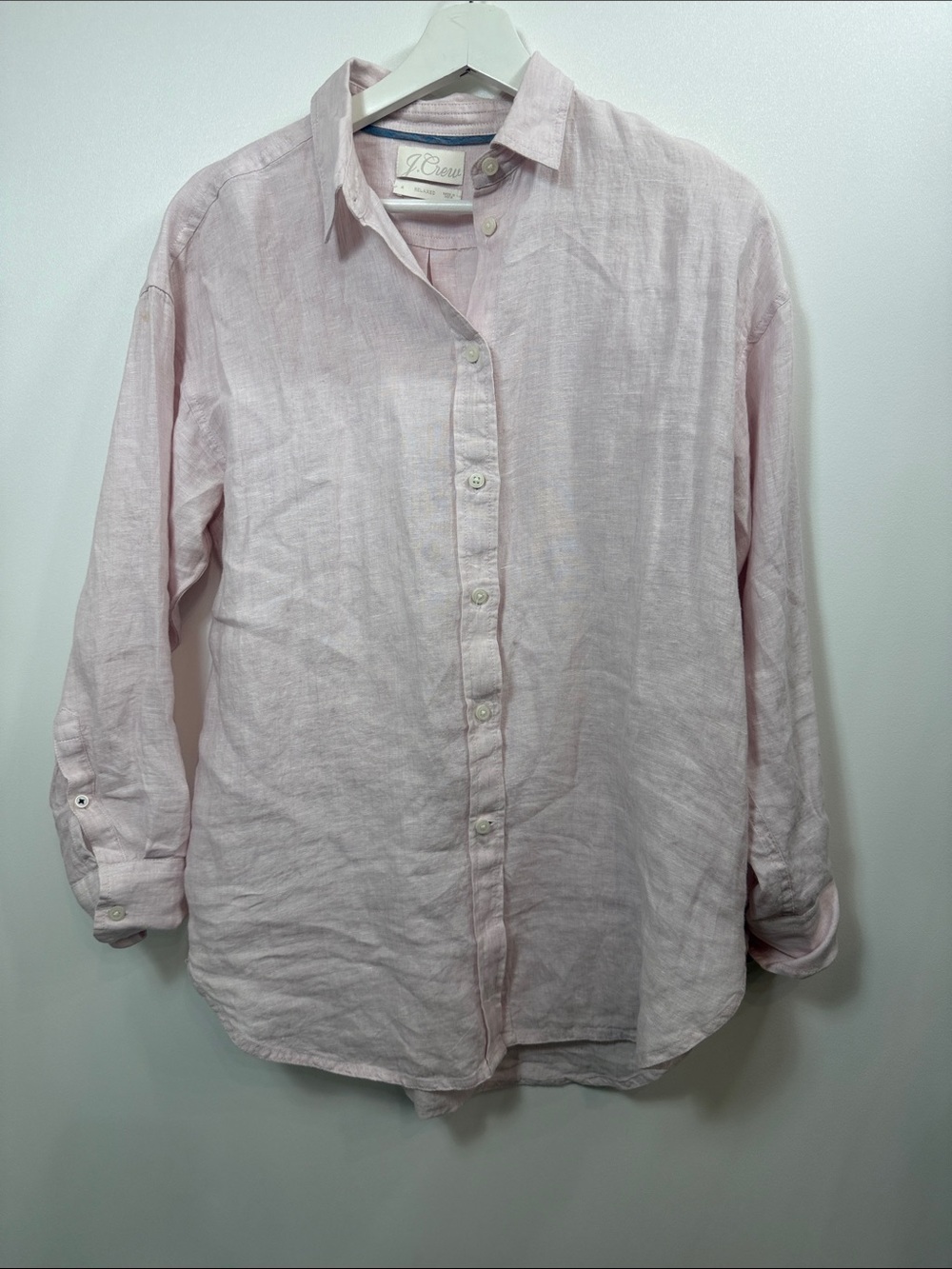 J.Crew Baird McNutt Irish linen pink button-down relaxed fit oversized top 4.